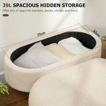 Teddy Fleece Storage Ottoman - White On-Site - Cream + Polyester - View 4