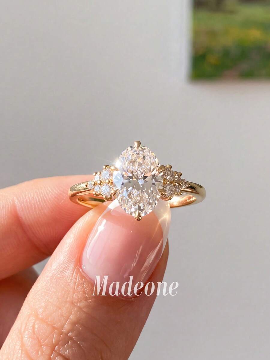 MADEONE 1pc Luxury Oval Round Diamond Ring, Perfect For Milestone Celebrations, Anniversary Gifts And Formal Occasions - Elegant Oval - View 1