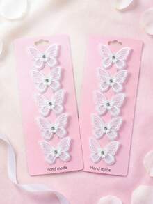 12/6pcs White Rhinestone Flower Lace Butterfly Hair Clips, Durable & Non-Damaging, Sweet Cute Minimalist Hair Accessories - Suitable For Women And Girls, Daily Wear, School, Party, Vacation - Multicolor - View 3