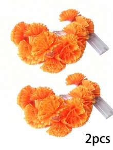 1pc Marigold Wreath With LED Lights, Battery Operated, Decorative, 10pcs LED Artificial Marigold String Lights, Battery Operated, Suitable For Day Of The Dead, Halloween, Diwali, Altar, Grave, Cemetery Decoration - Multicolor - View 13
