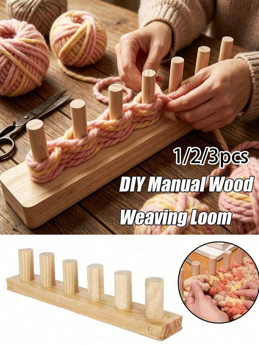 1/2/3pcs Manual Wooden Weaving Loom, Suitable For Hand Weaving, Knitting And Crochet, Multi-Functional Textile Tool, Can Make Thick Blankets, Scarves And More, No Electricity Required, Easy To Operate, Hand Weaving Machine - Multicolor - View 1