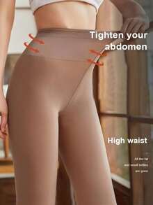 1pc High Elasticity Fleece Lined Leggings (Women's) – Soft Polyester Blend Material, Warm And Comfortable, Machine Washable, Perfect For Winter Outfits And Cold Weather. Winter Leggings, Soft Texture Leggings, High Waist Design, Suitable For -5~15℃ Temperature Range - Multicolor - View 5