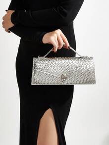 REMANLAND Women's Elegant Solid Color Envelope Clutch Bag, Elegant Evening Handbag, Flip Lock Design, Suitable For Wedding Guests, Evening Parties, Balls And Formal Occasions - Silver - View 2