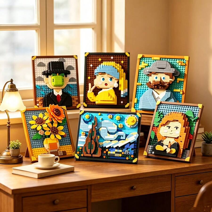 World Famous Paintings Building Blocks Set, Creative Puzzle Assembly Blocks, Mosaic Art Wall Decor Frame Blocks, DIY Home Desktop Decoration, Ideal Gift For Art Enthusiasts - Multicolor - View 1
