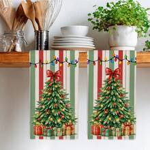 2PCS Kitchen Towels Striped Christmas Tree Print 40*60cm Simple Style Rectangular Microfiber Kitchen Towels, Dish Cloths, Tablecloths, Hand Towels, Christmas Kitchen Decor, Home Decor, Neighbor Housewarming Gift, Perfect For Kitchen And Bathroom Use, Suitable For Housewives And Family Gatherings, High Cost-Performance, Essential Home Product - Multicolor - View 8
