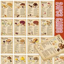 24pcs Vintage Classic Western Dessert Recipe Cards, 2.5*3.5inch Retro Homemade Baking Mini Cards With Pie, Cake & Pastry Reference, For Home Bakers, Kitchen Decor, Junk Journal Scrapbooking Ephemera, Christmas Baking Gift - A - View 2