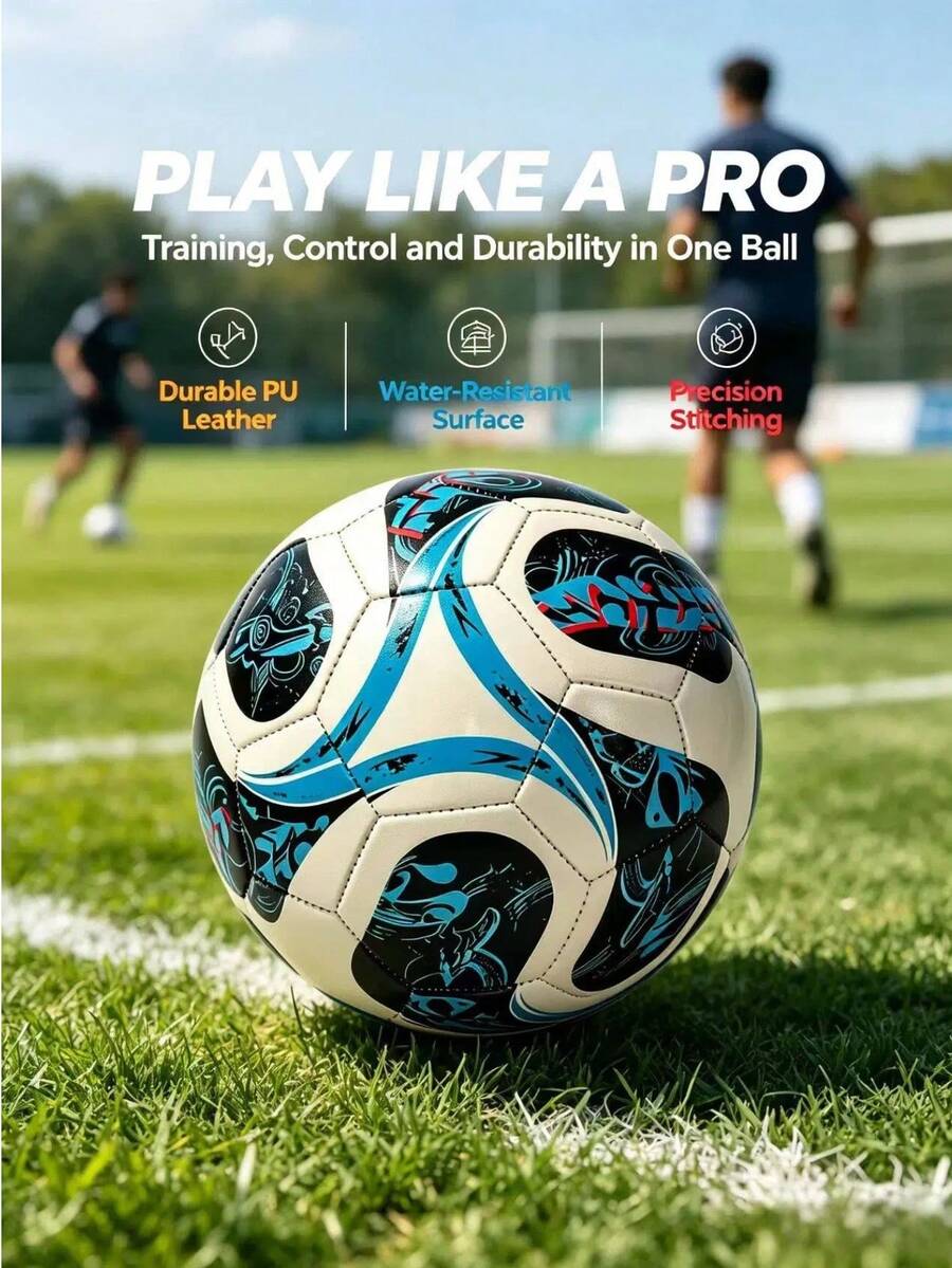 1pc Size 5 Standard Soccer Ball, Indoor & Outdoor Use, Competition Training, Gift Inflatable PU Leather Multi-Color Team Sports Football (Football Shipped Deflated)