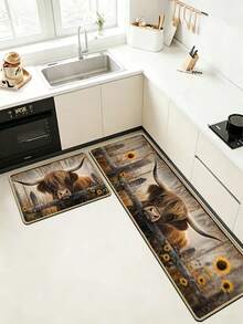 SANJIANGDI 1pc Farmhouse-Style Gaodi Niu Pattern Kitchen Mat, 0.6mm Crystal Velvet Soft And Machine Washable.Suitable For Kitchen,Corridors, Bathrooms, Living Rooms, Outdoor Door Mats, And Toilets. Useable Throughout The Year And For Various Holidays. - Multicolor - View 9