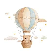 1pc Hot Air Balloon Bear Children's Room Wall Sticker, Hand-Drawn Style Animal Decal, PVC Material, Removable Self-Adhesive Sticker, Suitable For Children's Room Decoration And Kindergarten Wall Decoration - Multicolor - View 7