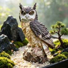 Resin Owl Garden Decor, Realistic Owl Sculpture, Outdoor Yard Lawn Tree Decoration Craft - D - View 2