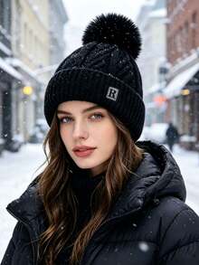 1pc Women's Autumn/Winter Pom Pom Knit Hat, Fashionable Versatile Windproof Warm Woolen Beanie, Suitable For Daily Outdoor Cold Weather Wear - Multicolor - View 10