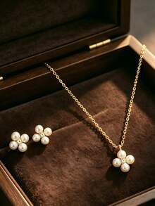 A 14K Gold-Plated Necklace And Earring Set Featuring Pearls And Cubic Zirconia; Suitable As Bridal Jewelry, For Simple Everyday Wear, Or As A Gift. - Gold - View 11