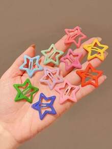 100pcs Colorful Star Hair Clips, Five-Point Star Dopamine Snap Hair Clips, Suitable For Bangs And Loose Hair, Ponytail And Braids Decoration, Campus Party, Holiday, Music Festival, Sports Meet, Daily Aesthetic Accessory, Gift - Multicolor - View 3