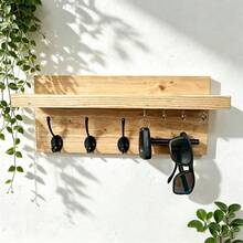 12 Inch Wooden Key Rack With Mail & Sunglass Holder, Room Decor, Bedroom Decor For Bedroom Kitchen Bathroom, Wall‑Mounted Entryway Organizer With Multiple Hooks, Versatile Home Deccor For Wall Storage Decoration - View 5