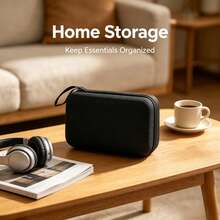 Hard Shell Electronic Organizer Bag, Portable Travel Cable Storage Box With Handle And Inner Mesh Pocket, Suitable For Earphones, Mouse - Black - View 3