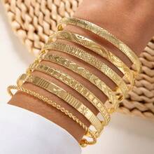1pc/5pcs/6pcs Exaggerated Bracelet Bangle Fashion Mix & Match Stackable Jewelry Set For Women - Gold - View 8