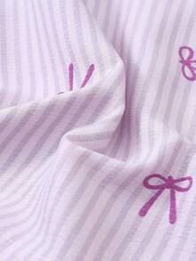 2pcs/Set Women's Pajamas Homewear Set Striped Bow Print Long Sleeve Lapel Top And Pants Autumn/Winter - Purple - View 7