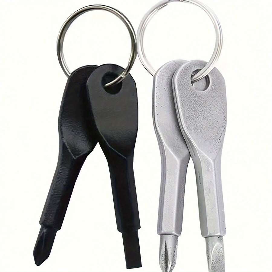 2pcs Keychain Mini Screwdriver, Flat & 2-In-1, Portable Outdoor Tool, Small Screwdriver Pendant, Household Portable Disassembly Tool - A - View 1