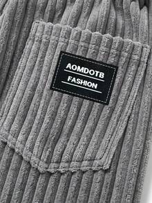 Men's Plus Size Thick Corduroy Long Pants, Elastic Waist Drawstring Trousers, Back Pocket Decoration Minimalist Label, Suitable For Casual, Sports, Work Commute, Autumn/Winter - Grey - View 7