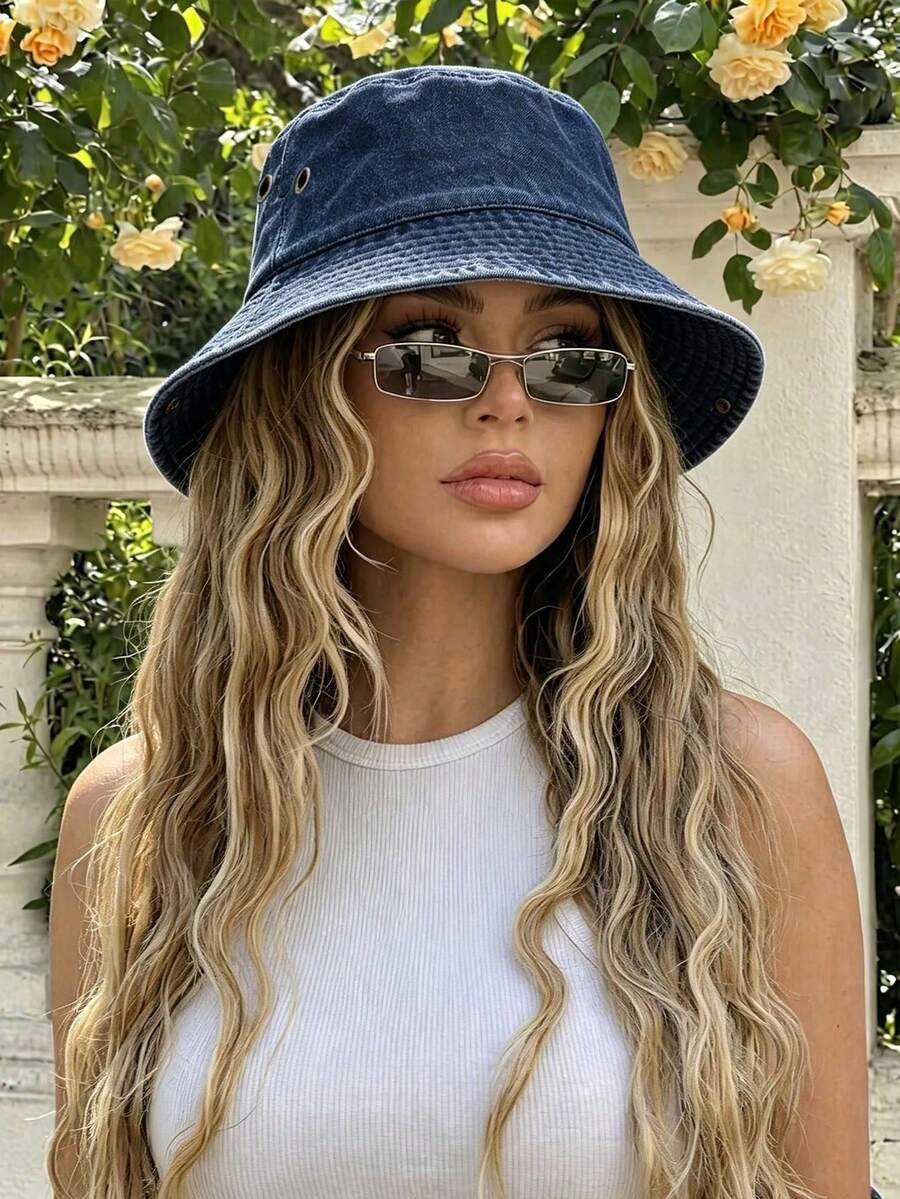 1pc Solid Color Tassel Bucket Hat, UV Protection Sun Hat, Suitable For Beach Vacation, Travel And Daily Street Wear - Navy - View 1