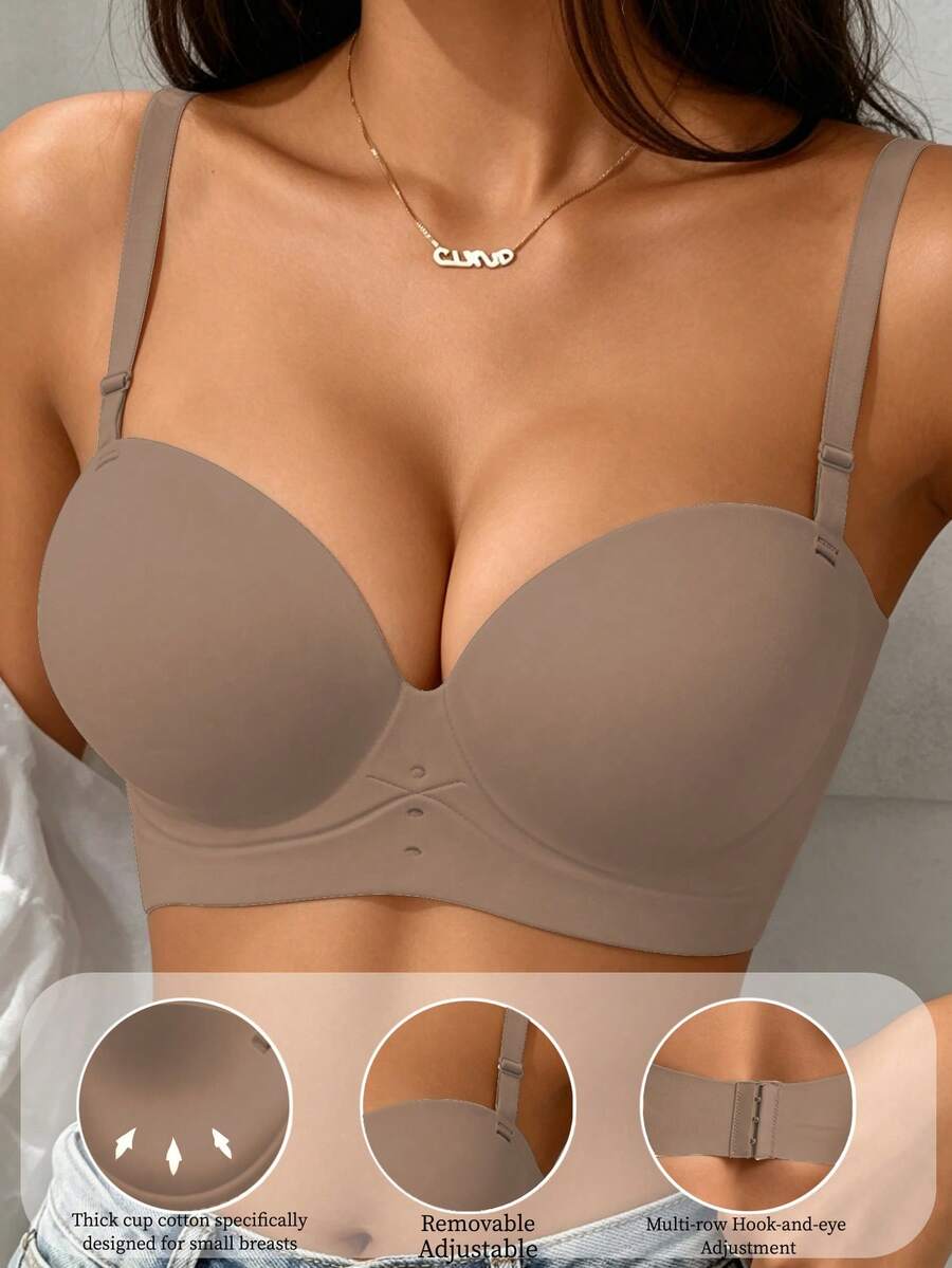 Bra Jelly Wanita, Push-Up, Pembesar Payudara, Bra Tali Bahu Anti-Kendur, Tanpa Kawat, Bra Penopang Samping, Cocok untuk Cup A/B, Sangat Pas untuk Payudara Kecil - Khaki - View 1