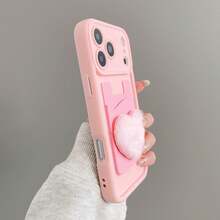 1 Set, Multiple Options Pattern Self-Adhesive Card Holder And Phone Case, Compatible With IPhone16 11, IPhone13, IPhone15 12, 14, 15, 16, 17 18 Pro, Pro Max And Plus. - Pink + Card Holder - View 2