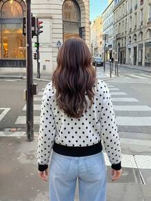 Women Fall Winter Casual Cardigan Sweater Long Sleeve Black With Polka Dot Tops Button Up Going Out Tops - Multicolor - View 11