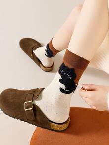 1 Pair/4 Pairs Women's Autumn Winter Mid-Calf Socks Cartoon Fun Pattern Sheer Socks - Multicolor - View 3
