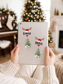 Customized Christmas Reindeer Text Crystal Heat Transfer Sticker, Personalized Santa Claus Antlers Red Nose Christmas Tree Decoration Label, Holiday Gift Decoration Customized Sticker, Customized Christmas Gift - Multicolor - View 4