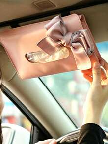 Car Sun Visor Tissue Box, Bowknot Decoration, Car Sun Visor Mounted Tissue Box, Car Roof Hanging Storage Bag, Creative Car Interior Decoration Accessory, Christmas And Halloween Gift - Multicolor - View 9