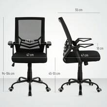 Mesh Office Chair, Computer Desk Chair With Flip-Up Armrests, Lumbar Back Support And Swivel Wheels, Black On-Site - Black + Polyester - View 3
