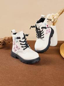 Sepatu Bot Pendek Bayi Perempuan Modis dengan Sol Lembut dan Nyaman, Motif Kupu-kupu Warna-warni - Putih - View 1