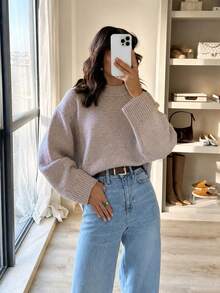 Seashell Pink Round Neck Pullover Casual Knit Sweater For Women - Seashell Pink - View 1