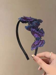 1件復古刺繡紫色蝴蝶髮箍，優雅防滑女款髮帶 - 彩色 - 查看 5