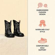 Cute Little Girl Heart Pattern Ankle Boots, Sweet Pink Detail Side Zipper Lace-Up Non-Slip Thick Sole Combat Boots, Suitable For Autumn/Winter - Black - View 5