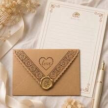 10/20/50pcs - Lace Carved Triangle Heart Love Pattern Coffee Color Envelopes, Laser Carved Lace, Party Decoration Envelopes Cardstock, Suitable For Holiday Gifts, Birthday Decorations, Gift Envelopes, Love Letters, Wedding Invitations, Room Decor - Brown - View 6