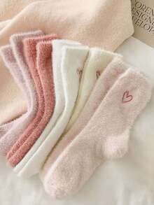10 Pairs Heart-Shaped Fluffy Women's Socks, Heart-Shaped Warm Socks, Ultra-Thick Soft Comfortable, Suitable For Autumn/Winter, Ideal Gift (1/3/5/10 Pairs) - Multicolor - View 4