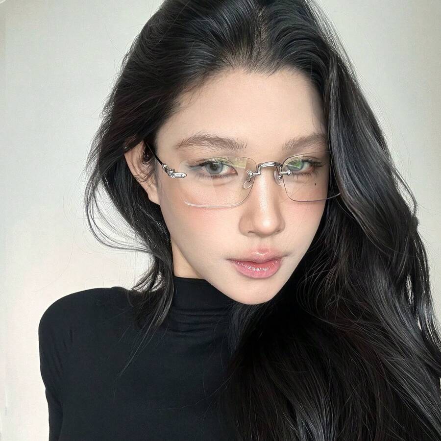 Rimless Metal Frameless Glasses, Fashion Transparent Lens Eyewear, Decorative Hinge Detail, Non-Prescription Glasses, Elegant And Intellectual - Multicolor - View 1
