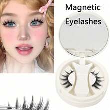 1 Pair Anime Style Magnetic False Eyelashes Set, Includes Applicator, Reusable, Glue-Free, Suitable For Sensitive Eyes, Natural Cartoon Style, Waterproof Wet Eyelashes, Suitable For Daily Makeup - Black - View 6