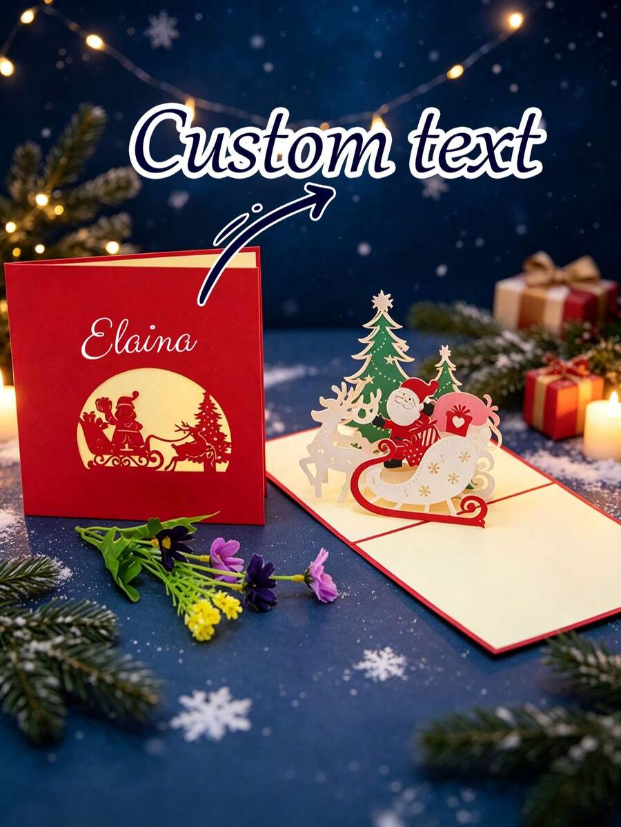 Custom 3D Pop-Up Christmas Card (With Envelope) Santa Claus 3D Card, Featuring Santa And Reindeer, Suitable For Friends, Colleagues, Christmas Gifts - Single Piece - View 1