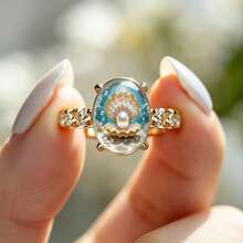 Dreamy Clear Ocean Style Shell & Pearl Ring, Women's Creative Miniature Underwater World Finger Ring, Rhinestone Mermaid Crystal Jewelry, Holiday Birthday Gift - Multicolor - View 5