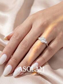 1件裝閃亮鋯石三石戒指 女款 訂婚 婚禮 派對 日常配戴 週年紀念珠寶禮物 - 銀色 - 查看 5