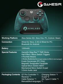 GameSir G7 Pro Aimlabs Edition Gamepads Compatible With Xbox PC Steam Android Game Controller Mag-Res TMR Joysticks Hall Effect Analog Triggers 6 Axis Gyroscope 1000Hz Polling Rate Tri-Mode Wired/2.4g/Bluetooth Connectivity - Aimlabs Edition - View 12