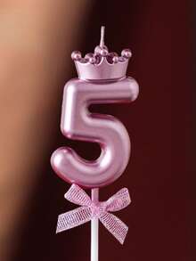 Bright Pink Crown Pattern Birthday Candle, Suitable For Birthdays, Anniversaries And Various Celebrations, Decorated With Glitter And Bow Details - Multicolor - View 14