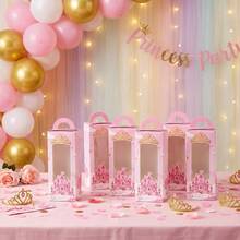 Pink Princess Castle Party Favor Box With Handle And Transparent Window, Crown Gift Candy Box, Princess Birthday Party Decoration Supplies - Multicolor - View 6