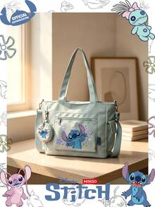 Miniso Disney Stitch Cute Heart & Star Cartoon Print Tote Bag 2 Pieces Set With Coin Purse,Ideal For Work,Travel,Shopping And Everyday Use - Mint Green - View 3