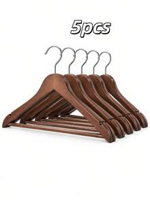 5pcs Natural Wooden Hangers With Non-Slip Bar, Suitable For Clothing Stores And Hotels - View 9