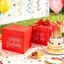 16pcs Red Happy Birthday Letter Explosion Gift Box Set Surprise Photo Gift Box Creative DIY Scrapbook Album Accessories Gift Packaging Box Couple Gift/Birthday Party Gift Box - C-Red - View 1