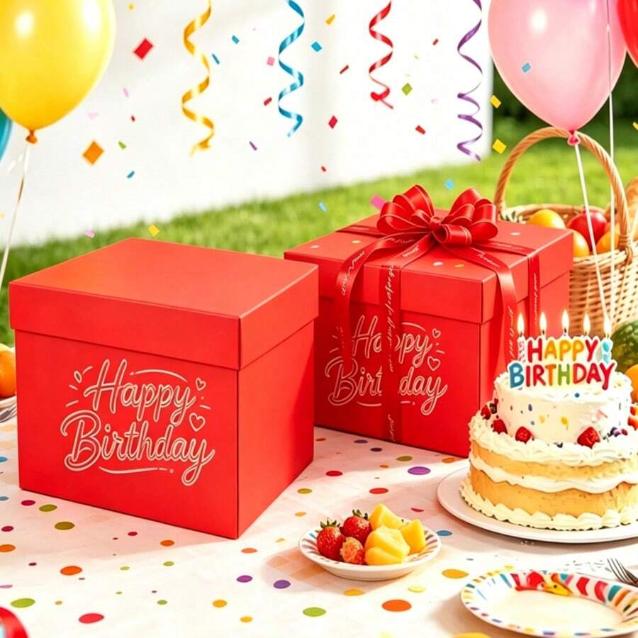 16pcs Red Happy Birthday Letter Explosion Gift Box Set Surprise Photo Gift Box Creative DIY Scrapbook Album Accessories Gift Packaging Box Couple Gift/Birthday Party Gift Box - C-Red - View 1