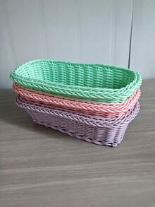 1pc Woven Rattan Storage Basket, Multi-Functional Home Storage Basket, Suitable For Bathroom, Living Room, Kitchen, Bedroom, Can Be Used As Decoration, Gift For Friends And Mother - Multicolor - View 9